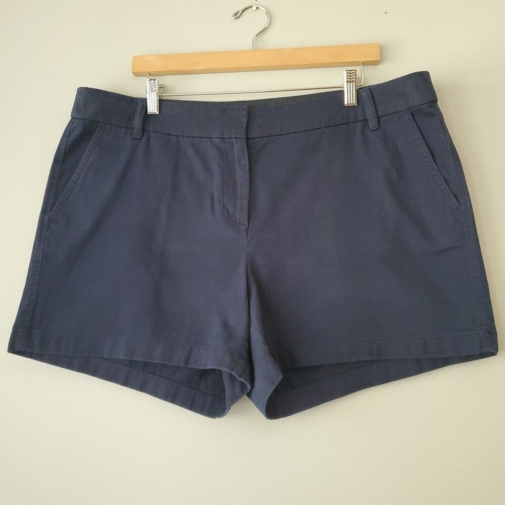 J Crew Reimagined Blue High Waisted 100% Cotton Chino Shorts Womens 16 Inseam 4